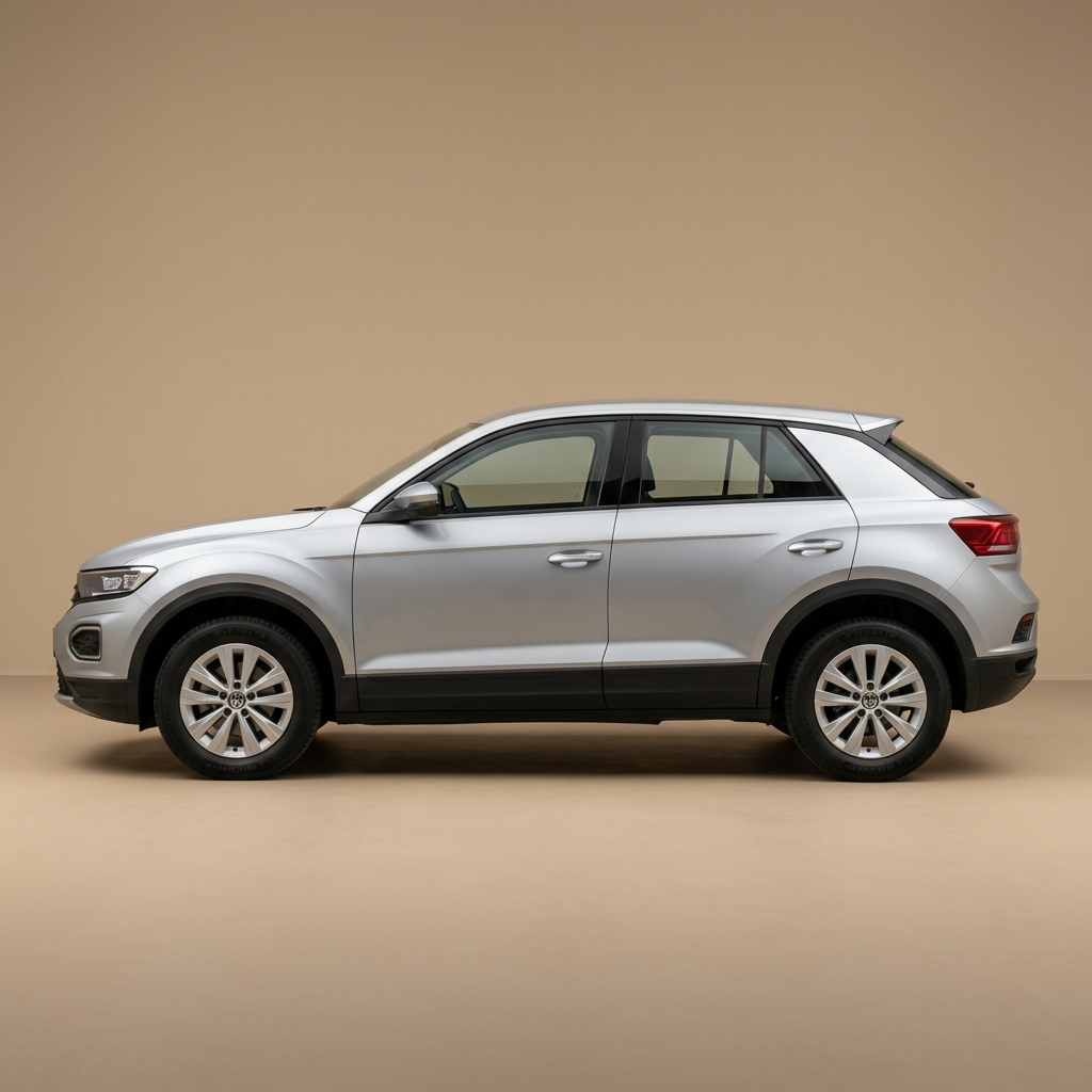 Volkswagen T-Roc argenté, vue de profil