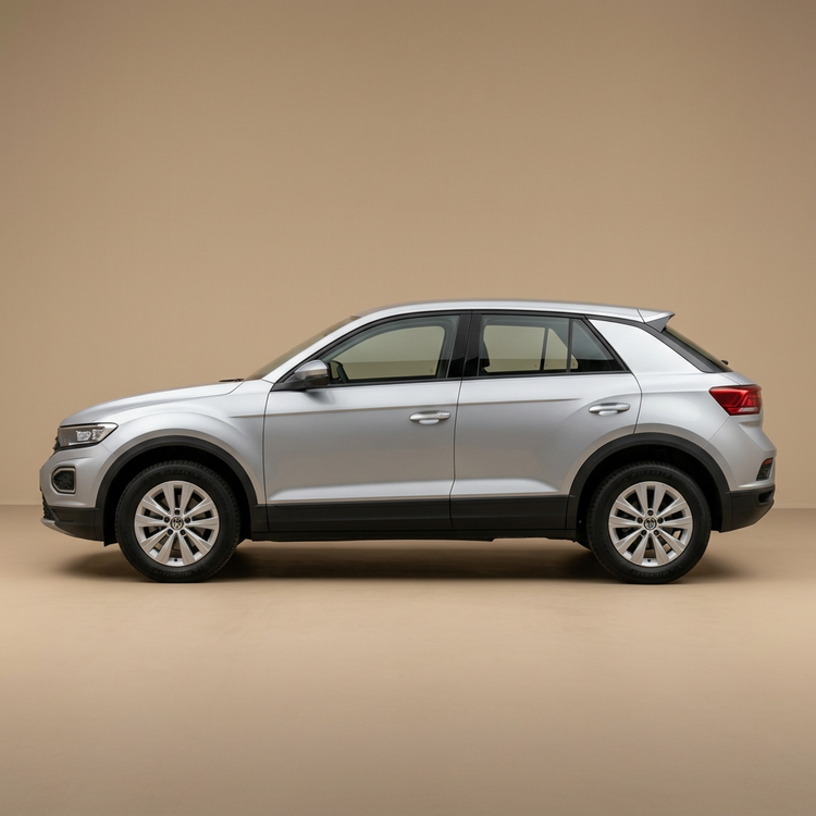 Volkswagen T-Roc argenté, vue de profil