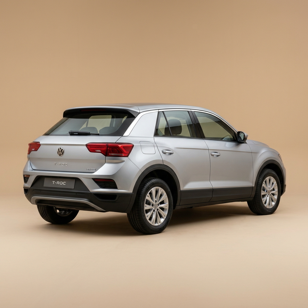 Volkswagen T-Roc argenté, vue arrière trois quarts
