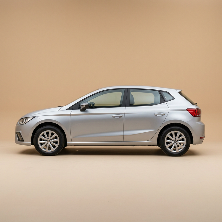 Seat Ibiza argentée, vue de profil