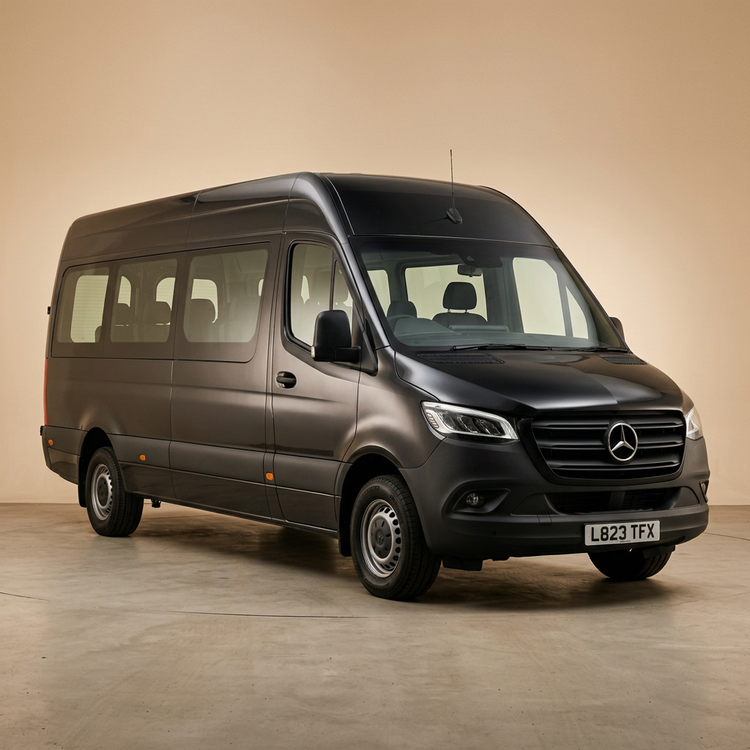 Mercedes Sprinter noir, vue avant trois quarts