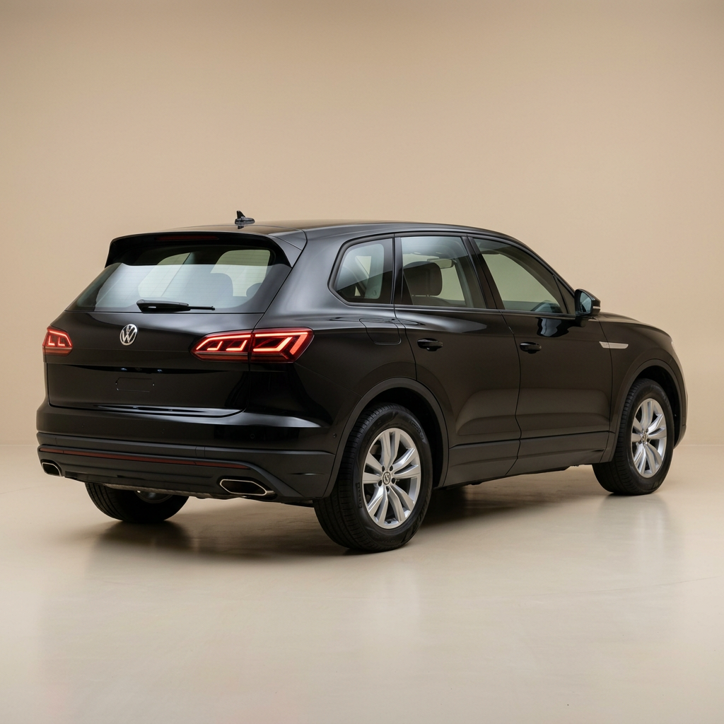 Volkswagen Touareg noir, vue arrière trois quarts