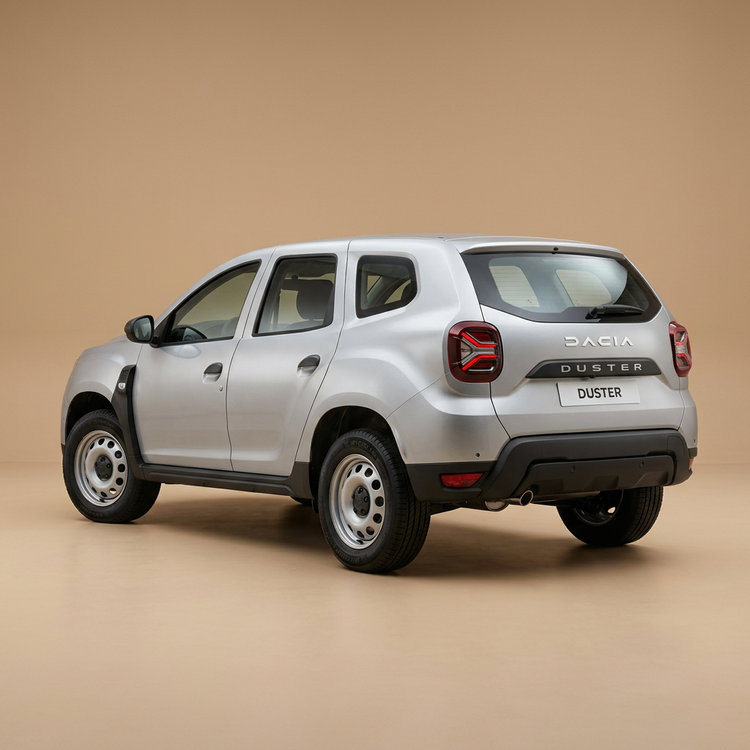 Dacia Duster argenté, vue arrière trois quarts