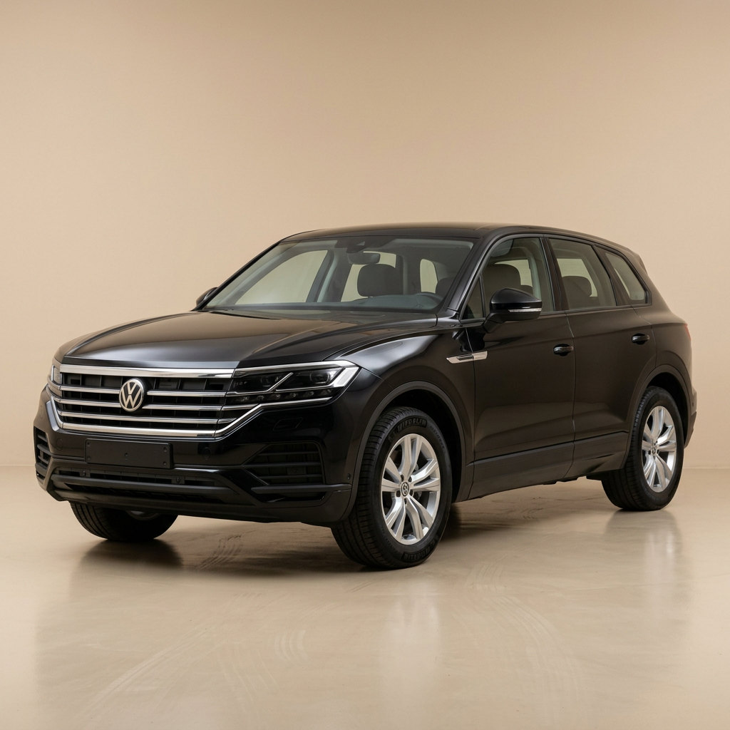 Volkswagen Touareg noir, vue avant trois quarts