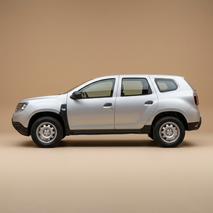 Dacia Duster argenté, vue de profil