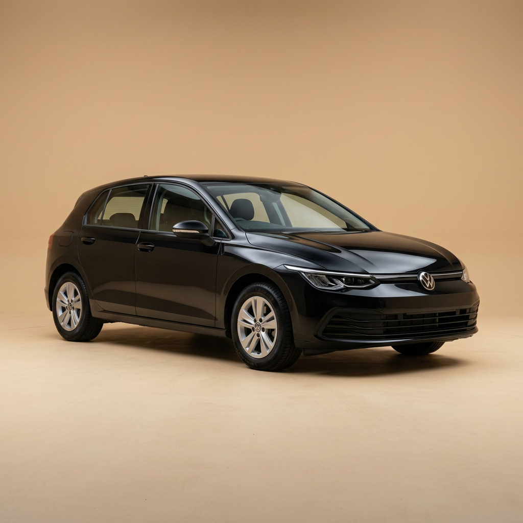 Volkswagen Golf 8 noire, vue avant trois quarts