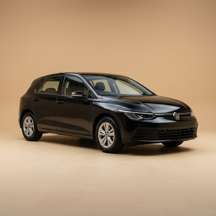 Volkswagen Golf 8 noire, vue avant trois quarts
