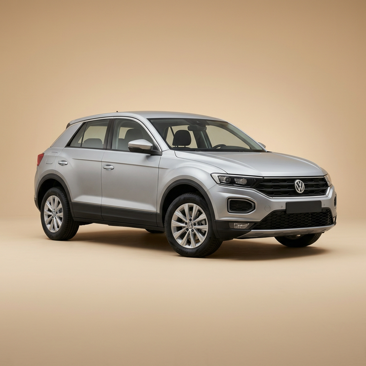 Volkswagen T-Roc argenté, vue avant trois quarts